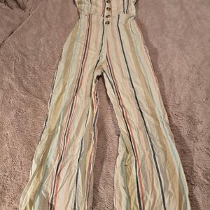 Japna Cream and Blue Striped Jumpsuit
